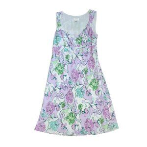 Ann Taylor Loft Dress Womens Size 4P 4 Petite Purple Green Floral Lightweight
